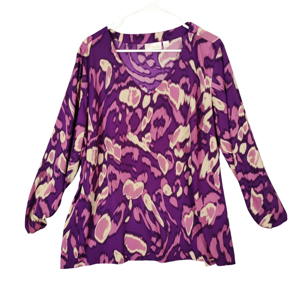 Belle by Kim Gravel Women Boho Vibrant Abstract Blouse 2X Purple Pink VNeck Top
